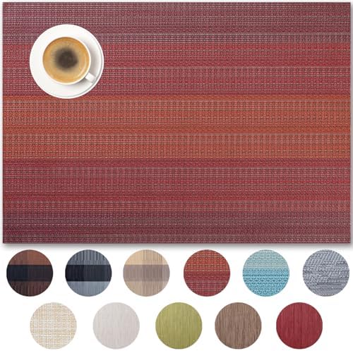 Placemats Set of 12 - Easy Clean Woven Vinyl Placemats for Dining Table, Indoor/Outdoor Place Mats, Washable PVC Table Mats（Pomegranate Parade） by Unknown