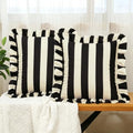 vctops Ruffle Square Throw Pillow Covers Boho Pink and Red Striped Decorative Pillowcases Set of 2, Soft Velvet Accent Cushion Cover Cases for Sofa Bed Living Room Decor (Black Beige,18"x18") by vctops