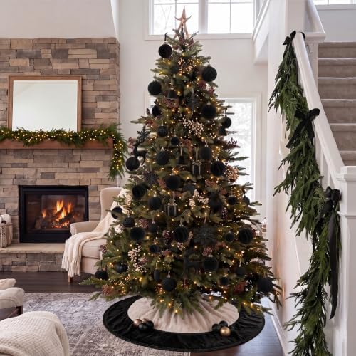 XmasExp 36PCS Velvet Christmas Ornaments Set Mixed Flocked Balls Ornaments Shatterproof Christmas Tree Decorations for Holiday,Party,Home（Black） - Image 7