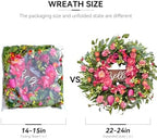 Spring Wreaths for Front Door 24 Inch with Hello Sign,Artificial Summer Wreath with Pink Peony and Orchid,Indoor and Outdoor Wreath for Farmhouse Wall Home Porch Decor - Image 5