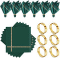 VIJIV 12 Pack Bling Satin Cloth Napkins & Gold Napkin Rings Set of 6 Green by VIJIV