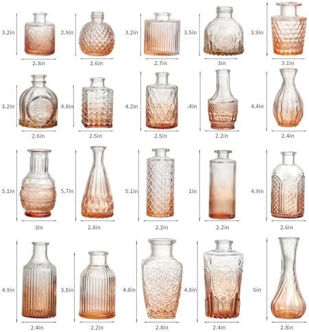 Glass Bud Vase Set of 20 - Small Vases for Flowers in Bulk - Assorted Vintage Crystal Vases for Flowers, Table Centerpieces (Amber, 20 Pcs) - Image 7