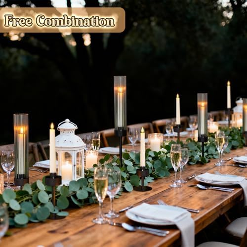 Metal & Acrylic Taper Candle Holders with Ribbed Design - Hurricane Clear Cylinder Candelabra for Wedding, Christmas, Party, Dining Table Centerpiece Decor (Black, Set of 6) - Image 7