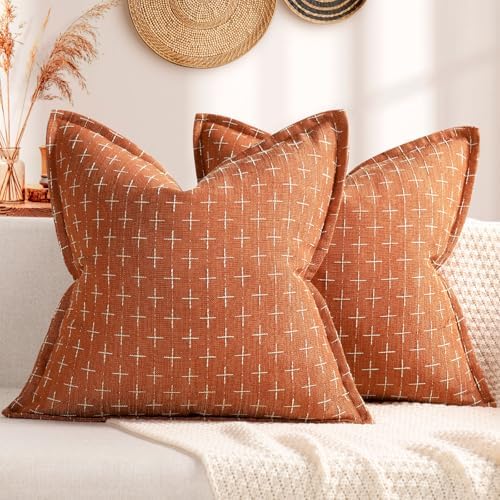 ZWJD Pillow Covers 24x24 Set of 2 Soft Fall Decor Polyester Textured Pillow Covers with Stylish Flange Edge Cozy Farmhouse Throw Pillows for Couch Bed Sofa Living Room by ZWJD