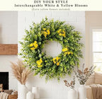 24" Large Eucalyptus Wreath for Front Door – All Season Artificial Greenery Wreath with White & Yellow Blossoms – Full Front Door Wreath for Porch, Farmhouse Entryway & Home Wall Decor - Image 6