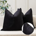 YCOLL Black Pillow Covers 24x24 Set of 2 Velvet Striped Pattern - Soft Throw Pillows for Home Decor, Luxury Decorative Pillow Covers for Couch, Bed,Living Room by PillowCoversExpert