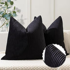 YCOLL Black Pillow Covers 24x24 Set of 2 Velvet Striped Pattern - Soft Throw Pillows for Home Decor, Luxury Decorative Pillow Covers for Couch, Bed,Living Room by PillowCoversExpert