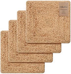 Jute Braided Placemats Set of 4-100% Jute Nonslip 14x14 inch Square Farmhouse Vintage Placemats for Dining Table - Perfect for Indoor Outdoor Natural Jute Placemats by CottonCove