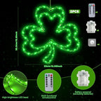 2 Pcs Light Up Shamrock for Window, 13'' Shamrocks Windows Lights St Patricks Day Window Decor Shamrock Lights Battery Operated with Timer & 8 Modes, Clover Decor Green Light for St Patricks - Image 2