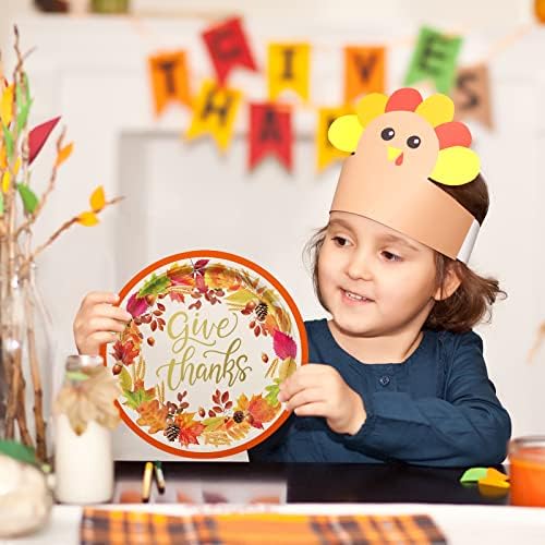 Fall theme Party Supplies Kit, Serve 25, Autumn Harvest Disposable Dinnerware Includes: Paper Dinner Plates, Dessert Plates, Napkins, Cups, and Tablecloth, for Thanksgiving Party Decorations - Image 5