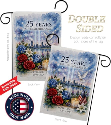 25 Years of Remembrance 9/11 Flag Wall Holder Kit September 11 25th Anniversary Poster Patriot Day Yard Decor Memorial Gifts Commemorative Memorabilia Decorations Garden Remembrance Tribute Tapestry - Image 3