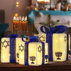 Krissing 3pcs Lighted Hanukkah Gift Boxes for Hanukkah Decorations, Christmas White and Blue Gift Boxes Decor for Chanukah Party Table Centerpieces Yard Jewish Christmas Tree Ornaments - Image 4