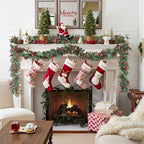 Findosom Total 12.4FT Christmas Garland for Mantle, 2PCS Flexible Red Berry Garland with Leaves, Artificial Garlands for Decoration Christmas Fireplace Indoor Outdoor Home Stairs Holiday Decor - Image 2