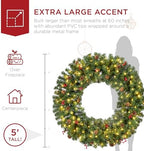 Best Choice Products 60in Pre-Lit Christmas Wreath w/Berries & Pinecones, Large Artificial Indoor/Outdoor Decor for Door, Mantel, Plug-in - Image 3