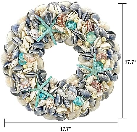 Galt International 18" Nautical Seashell Wreath, Blue | Coastal Beach Floral Home Decor Indoor Outdoor Real Starfish Pearl Seashells - Image 6