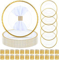 Uiifan 100 Sets Clear Gold Charger Plates Bulk with Napkin Rings Set 13 in Beaded Plastic Charger Plates Hollow Napkin Rings Round Dinner Plate for Wedding Party Table Setting Event Decoration by Uiifan