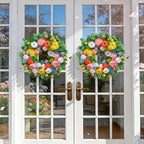 Pinkpuii Spring Wreaths for Front Door 24 Inch Vibrant Spring Summer Wreath with Peonies,Roses,Marigolds,Blueberries & Realistic Fruit Accents (Peach, Lemon)- Ideal for Porch,Entryway,Wall,Window - Image 5