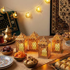 VELA LANTERNS Mini Golden Tower Temple Moroccan Lantern Lamp Decorative Candle Holders for Ramadan Decorations, Hanging, Outdoor Patio or Porch, Indoor Home Decor, Gold, Set of 4 - Image 4