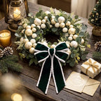 Norme 15.7" Christmas Wreath Green Bow Pearl Ball Eucalyptus for Front Door - Image 4