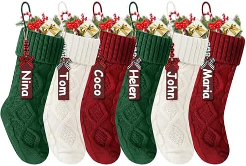 Christmas Stockings 18 Inches,Long Knitted Stocking with Name Tags by Doitory