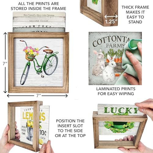 Set of 3 Rustic Wood Frames for Shelf, Mantel or Tiered Tray Decor - 36 Interchangeable Seasonal Home Signs for 4 Seasons & Holidays, 7x7 in - Image 2