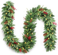9 ft Pre-Lit Christmas Garland with 30 LED Lights, Pine Cones and Berries by RINTEA
