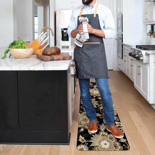 Boho Kitchen Mat Set of 2,Black Paisley Floral Kitchen Rugs and Mats Non Skid Washable,Bohemia Farmhouse Runner Rugs with Rubber Backing for Kitchen Decor Accessories (17"x47"+17"x30") - Image 5