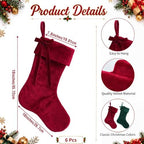 Leumoi 18 Inch Velvet Christmas Stockings Set of 6 Classic Farmhouse Mantel - Image 3