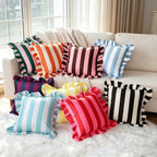 vctops Ruffle Square Throw Pillow Covers Boho Pink and Red Striped Decorative Pillowcases Set of 2, Soft Velvet Accent Cushion Cover Cases for Sofa Bed Living Room Decor (Blue White,18"x18") - Image 7