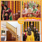 5PCS Artificial Marigold Garland with Lotus and Bell for Diwali Decoration, Marigold Long Strands for Indian Wedding Pooja Puja Decor, Flowers Garland for All Year Decoration - Image 5