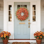 26" Large Artificial Silk Flower Eucalyptus Wreath for Outdoor(Fall Orange) - Image 2