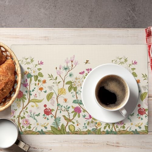 Floral Placemats 12x18 Inches Set of 6, Vintage Wildflower Herb Animal Natural Style, Decorative Heat Resistant Non-Slip Washable Placemats - Image 3