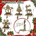 OCTERIC 4Pcs Stocking Holders, Reindeer Santa Snowflake Christmas Tree Metal Mantel Hooks, Anti-Slip Heavy Duty Solid Cast Iron Mantle Hangers Xmas Décor for Fireplace Holiday Indoor Decoration - Image 2
