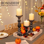 Romadedi Black and Gray Distressed Wood Pillar Candle Holders, Set of 3 - Image 3