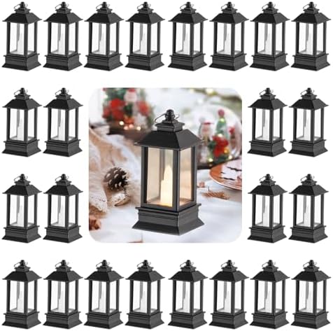 24 Pack Black Mini Lanterns Decorative Indoor, for Centerpiece by Staymoment