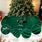 72 Inches Velvet Christmas Tree Skirt Decorations Green Luxury Xmas Fur Plush Skirts for Merry Christmas Party Rustic Vintage Holiday Home Winter - Image 5