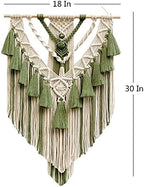 BMIDRUT Hanging Macrame Tapestry Woven Boho Wall Art Handmade Macrame Tapestry Home Wall Decor Wall Pediment 18x30 Inch (Green) - Image 6