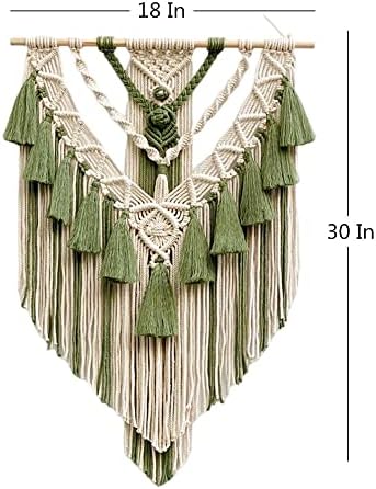 BMIDRUT Hanging Macrame Tapestry Woven Boho Wall Art Handmade Macrame Tapestry Home Wall Decor Wall Pediment 18x30 Inch (Green) - Image 6
