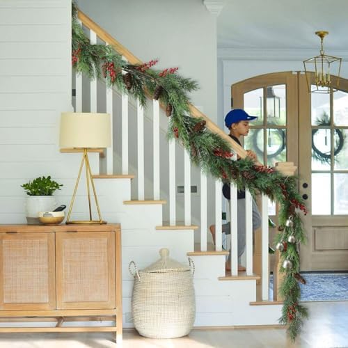 MIZII Christmas Garlands 6FT Artificial Pine Garland with Pinecone Berries Greenery Garland Christmas Decorations for Xmas Fireplace Mantle Home Decor Indoor Outdoor (Garland-6FT) - Image 6