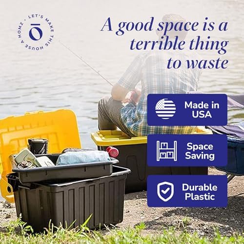 HOMZ 4-Pack Durabilt Tote, Heavy Duty Plastic Storage Bins with Lids, 34 Gallon, Black/Yellow - Stackable Organizing Containers for Home, Garage, and Office - Image 5