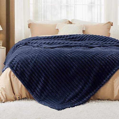 Bedsure Soft King Size Blankets for Bed Navy Blue 108"x90" - Image 3