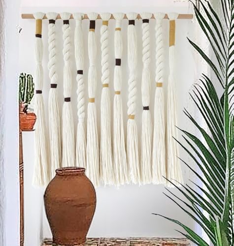 Macrame Wall Hanging Woven Knot Tassel Fringe Boho Wall Art 27"W*29"L by FLBER