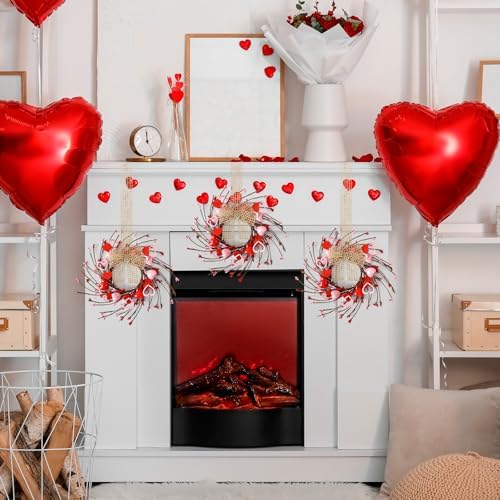 6 Pcs Valentines Day Wreaths Kitchen Cabinet Decor Farmhouse Artificial Red Pink Heart Berries Mini Valentine's Day Windows Wreaths for Front Door Porch Wall Decor - Image 4