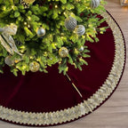 84-Inch Venetian Gilded Velvet Christmas Tree Skirt with Gold Embellished Border, Foam-Padded, Button Closure, Burgundy by StarryDynamo