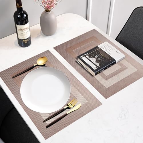 PIGCHCY Placemats Set of 12 Washable Durable Place Mats Vinyl Heat Resistant Non-Slip Table Mats Indoor Outdoor (18 x 12 inches, Champagne) - Image 6
