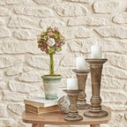 Homebia Design White Wash Mango Wood Candle Holder Set of 3 – 10, 8, 6 Inch - Image 5