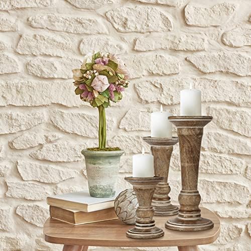 Homebia Design White Wash Mango Wood Candle Holder Set of 3 – 10, 8, 6 Inch - Image 5