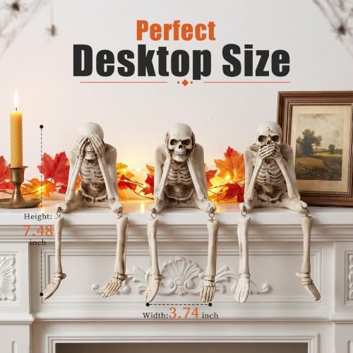 Hear No Evil Skeleton Figurine, Halloween Decor Indoor Skeleton Statue - Image 6