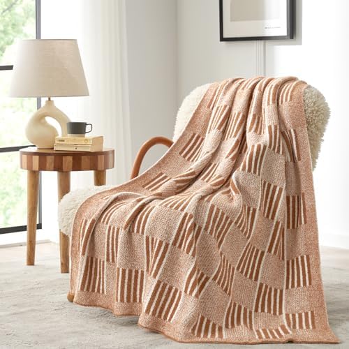 Snuggle Sac Checkered Orange Throw Blanket for Fall,Super Soft Reversible Cozy Warm Blanket for Couch Sofa Bedroom,Cute Lightweight Striped Throws for Women,Heather Orange,60x80 inches - Image 4