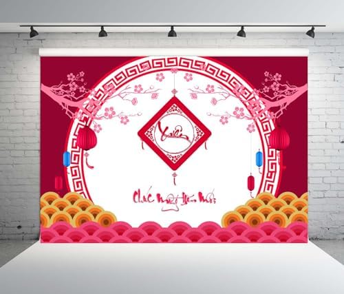 BELECO 9x6ft Fabric Happy Vietnamese New Year Backdrop 2026 TET Decorations Cherry Blossoms Lanterns Lunar New Year Party Decorations Holiday Photoshoot Studio Props - Image 3